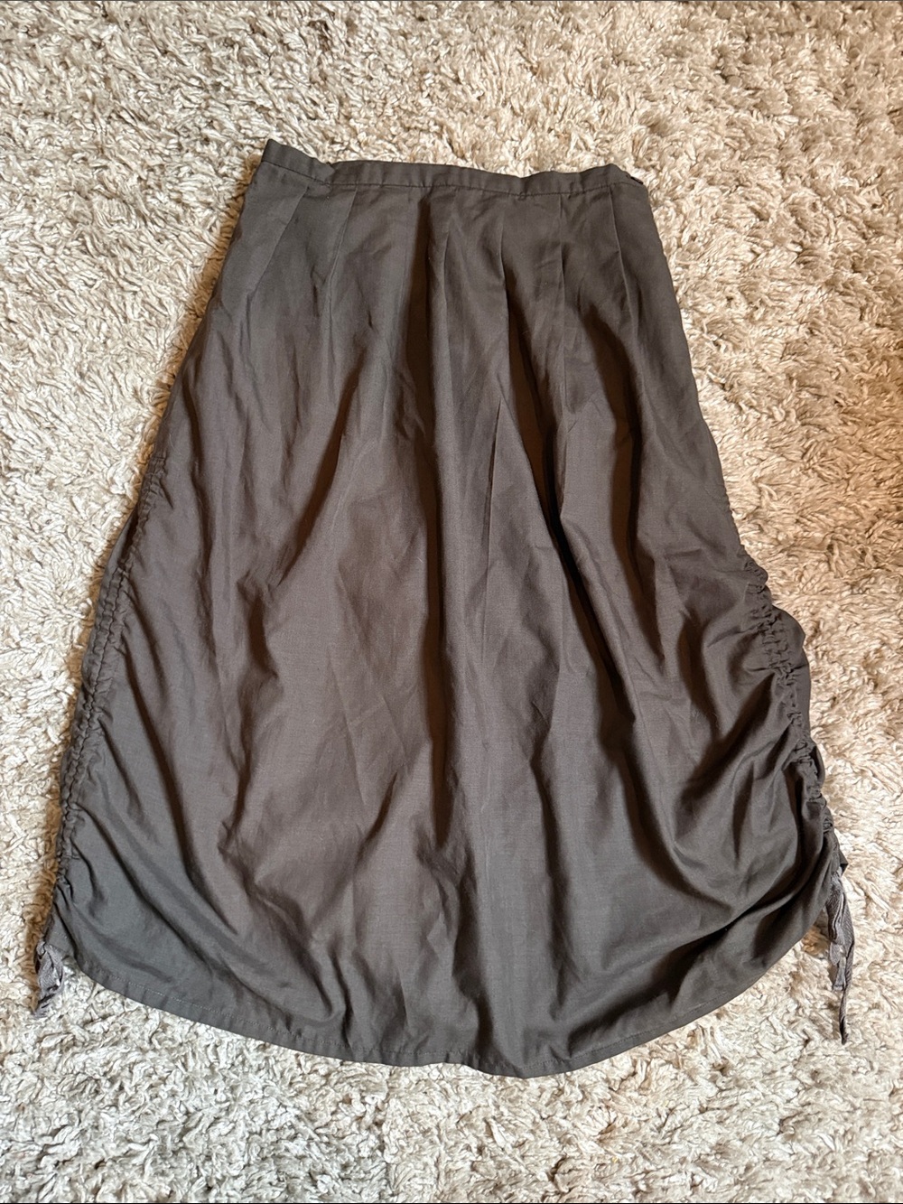 Vintage Y2K Magic One Olive Green Ruched Side Utility Midi Skirt - Size 1
